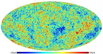 A map of the universal Cosmic Microwave Background radiation.