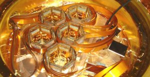 Inside the CDMS experiment; the silicon and germanium sensors slot into the hexagonal holes